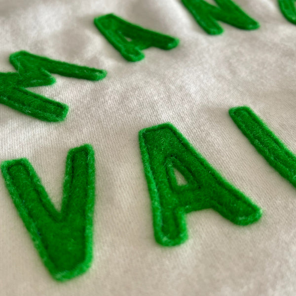 Mens Raglan Fleece White x  Grass Green applique