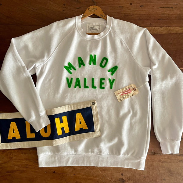 Mens Raglan Fleece White x  Grass Green applique